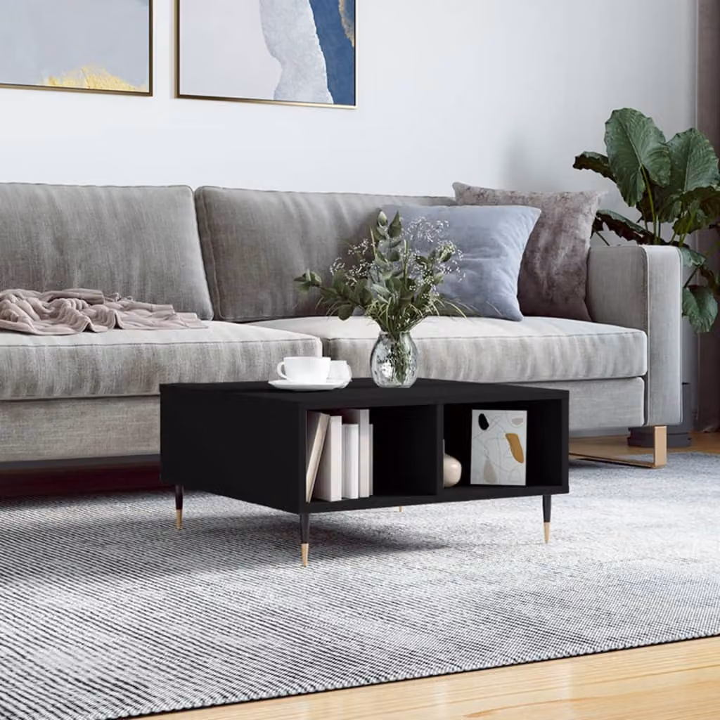 vidaXL Tavolino da Salotto Moderno Nero L/P/H: 60 x 60 x 30 cm in Legno e Metallo