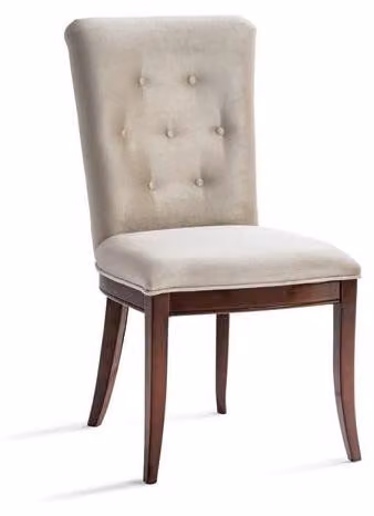Eleganter Polsterstuhl mit Knopfheftung weichem Bezug und Holzbeinen
