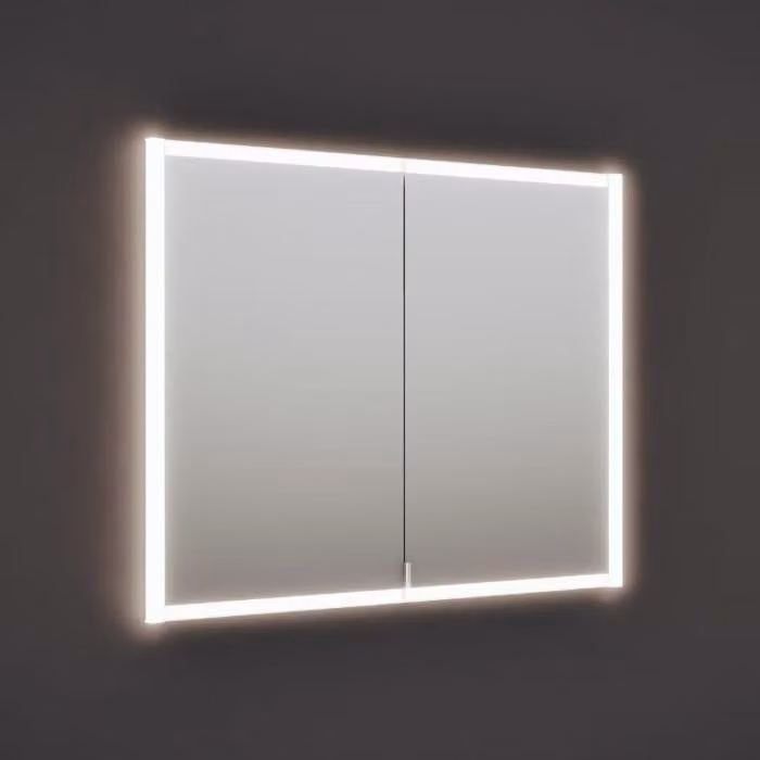 Specchio da parete burgbad RL20, 102 cm, con cornice illuminata in vetro trasparente, da installare a parete