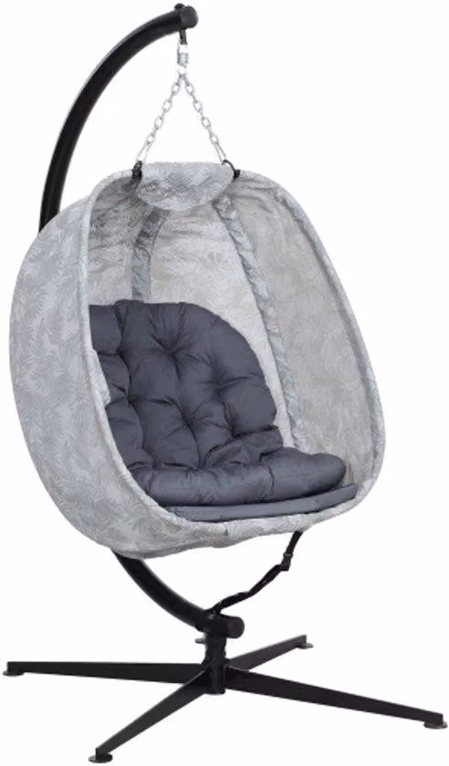 Sedia a dondolo da giardino pieghevole, semplice, per 1 persona, con struttura, cuscino per seduta, ideale per terrazza e giardino, colore grigio