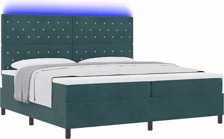 Letto a Sorgente LED Verde Scuro 200 x 200 cm Velluto