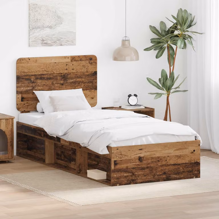 Struttura letto moderna vidaXL in pino massello e legno marrone L 100 x P 200 x H 206 cm