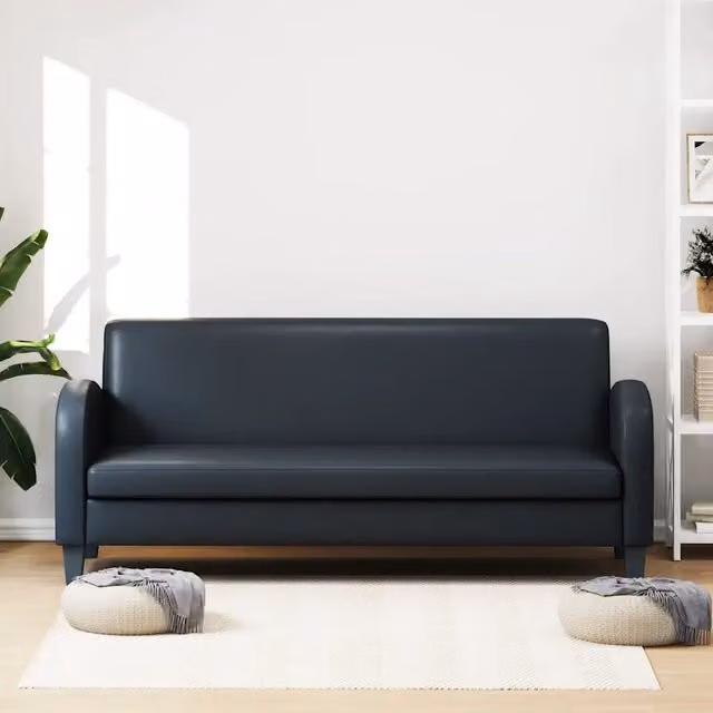 Divano a 3 Posti-Sofa 3 Posti in Pelle Sintetica Nero
