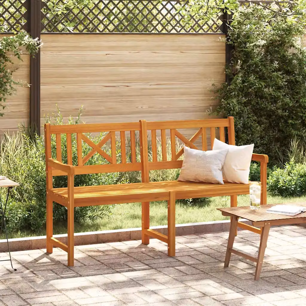 Panchina da esterno vidaXL in legno di acacia massello marrone con cuscini L: 150 cm, P: 56 cm, H: 90 cm