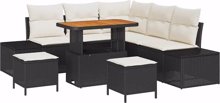 Set Divano da Giardino con cuscino 8 pcs Nero Poly Rattan