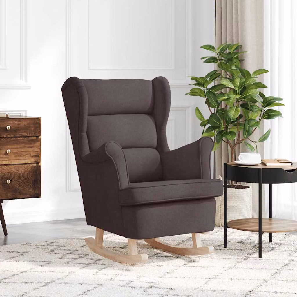 Sedia a dondolo vidaXL in tessuto marrone con braccioli e imbottitura in schiuma, L: 74 cm, P: 90 cm, H: 102 cm