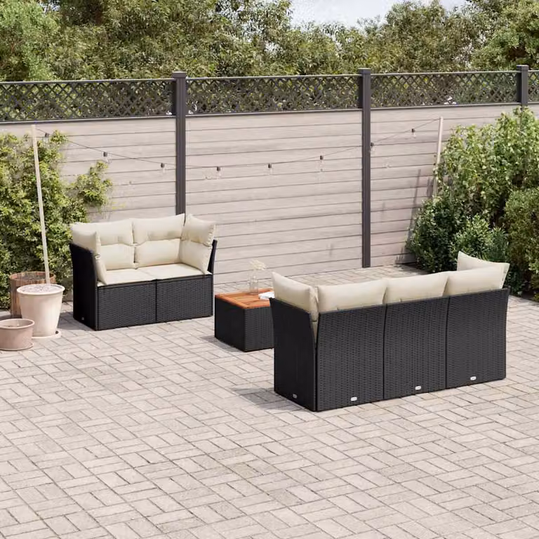 vidaXL Set Divano da Giardino a L in Polyrattan Nero con Cuscini e Tavolino da Esterno