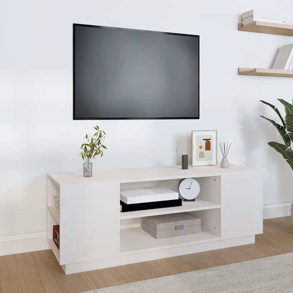 vidaXL Mobile Porta TV Bianco in Legno Massello di Pino L: 110 cm, P: 35 cm, H: 40,5 cm
