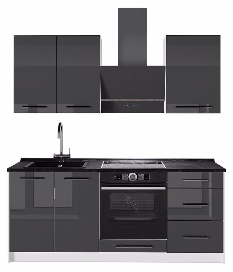 Cucina monoblocco Vicco Fame-Line Antracite lucido/Bianco 190 cm senza piano di lavoro, Model 64906
