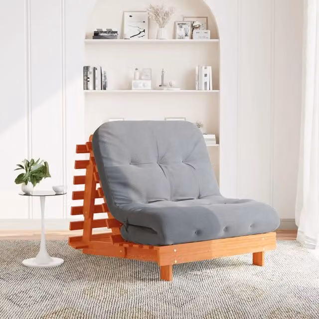 Divano Letto Futon con Materasso-Sofa Letto-Daybed Marrone Cera 90x206x11cm Pino