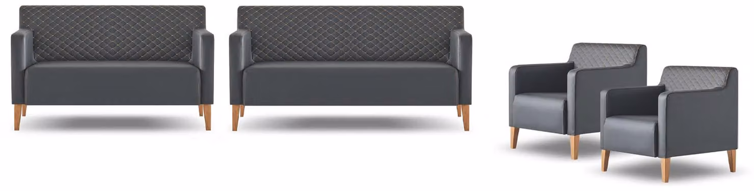 Arbeitszimmer-Set 4tlg 3-Sitzer 2-Sitzer 2x Sessel Schwarz Wohnzimmer