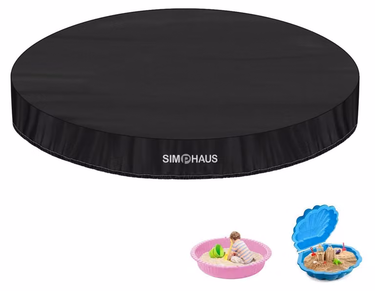 Copertura per sabbiera, rotonda, diametro 100x15 cm, colore nero, tessuto Oxford 420D, impermeabile, con protezione UV