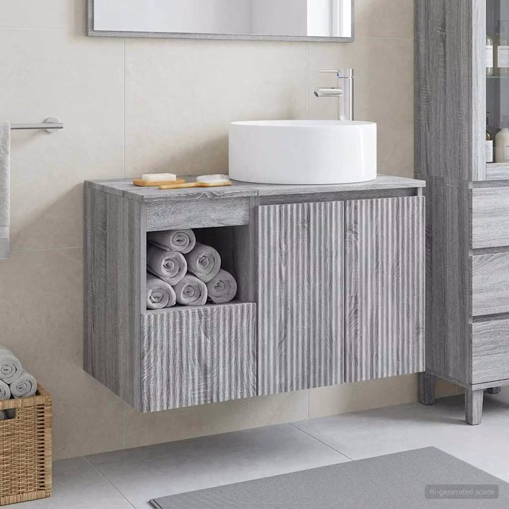 Set di mobili per il bagno vidaXL composto da mobile lavabo e pensile, colore grigio opaco, design moderno