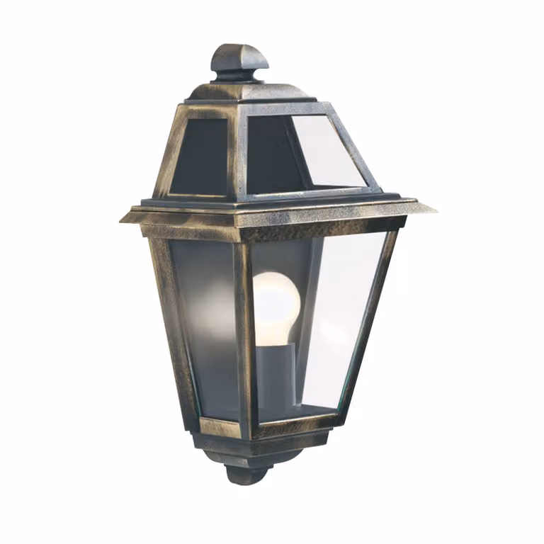 Applique Da Esterno Vintage Nuova Orleans Alluminio Nero Vetro 1 Luce E27