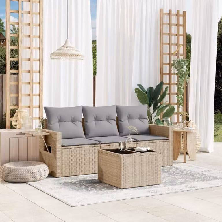 Maison Exclusive - Set Divano da Giardino 4 pz con Cuscini Beige in Polyrattan