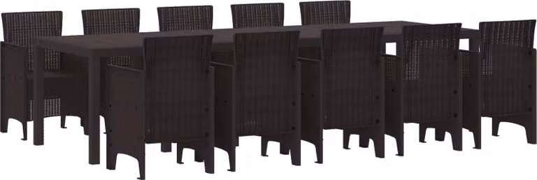 Set da Pranzo per Giardino con cuscino 11 pcs Marrone Rattan