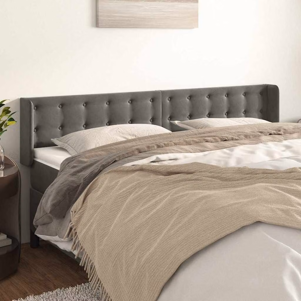 Testiera ad orecchio vidaXL in velluto grigio scuro L: 183 cm, P: 16 cm, H: 78-88 cm