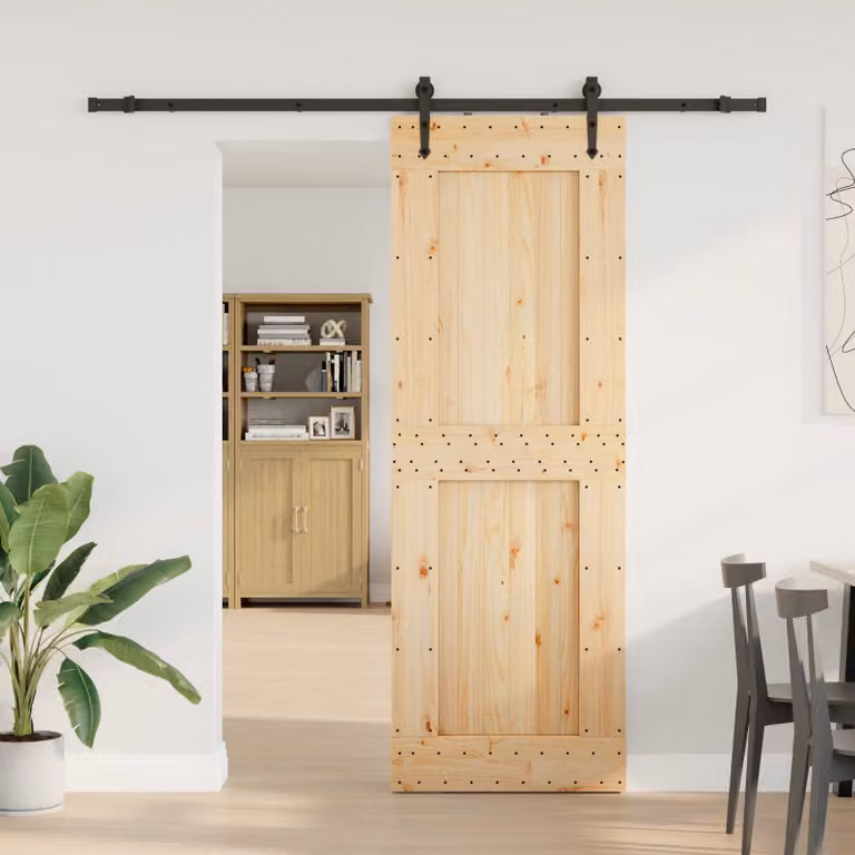 Porta scorrevole moderna vidaXL NARVIK in legno e acciaio, colore Naturale e Nero, L: 80 cm, H: 210 cm