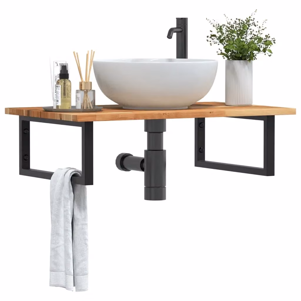 Ripiano a parete per lavabo DESIGN IN in legno di acacia oliato e metallo nero e marrone L: 50 cm, P: 50 cm