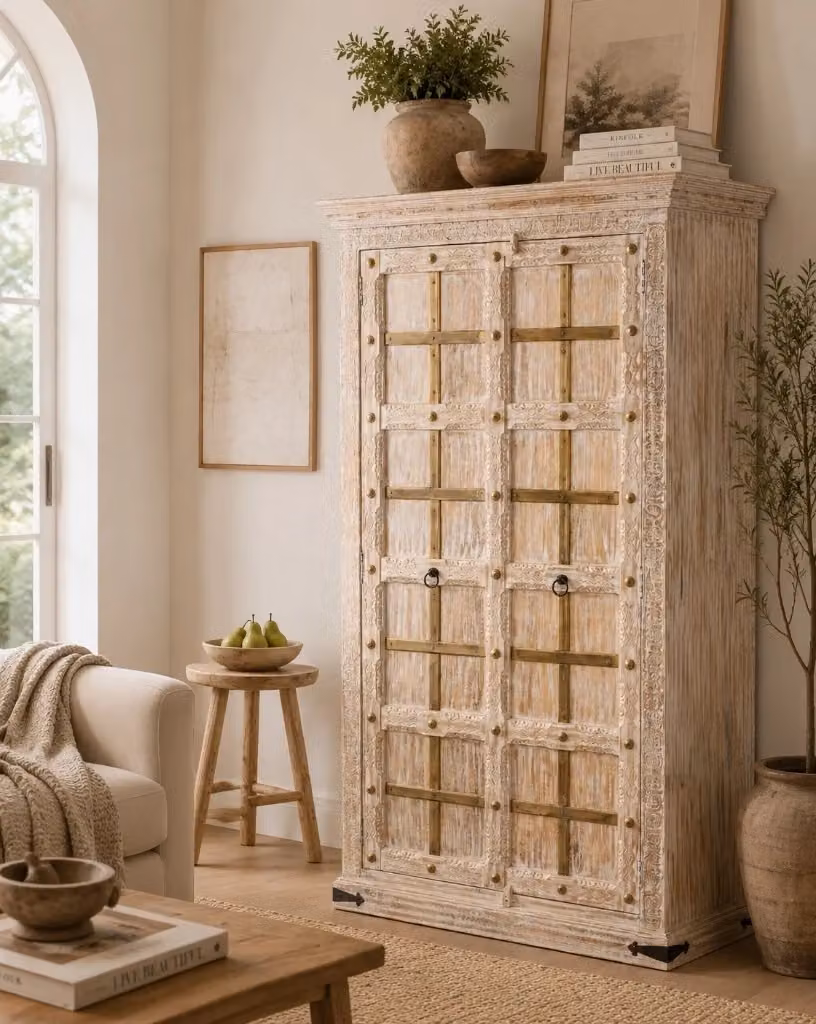 Armadio in legno di mango Wanderlust Deco beige con ante a battente L: 99 cm, P: 46 cm, H: 180 cm – 2