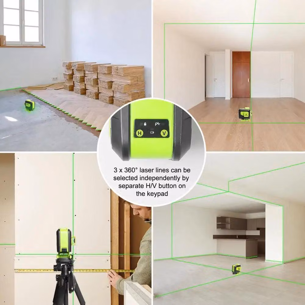 Livella laser a croce - 12 linee - Autolivellante - Laser verde - Batteria con connettore USB di tipo C