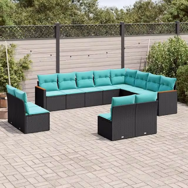 Set di Divani da Giardino a L vidaXL in Polyrattan Nero con Cuscini e Ottoman