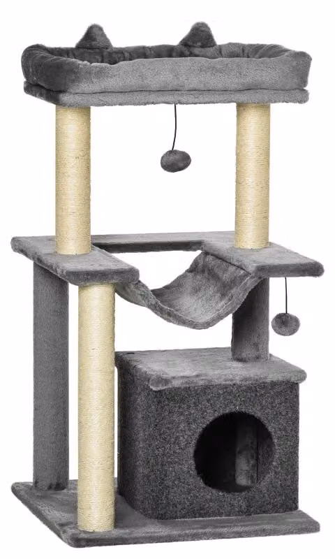 Albero per gatti con tiragraffi - Torre per gatti | Colore: Grigio | Dimensioni: 48x48x90 cm