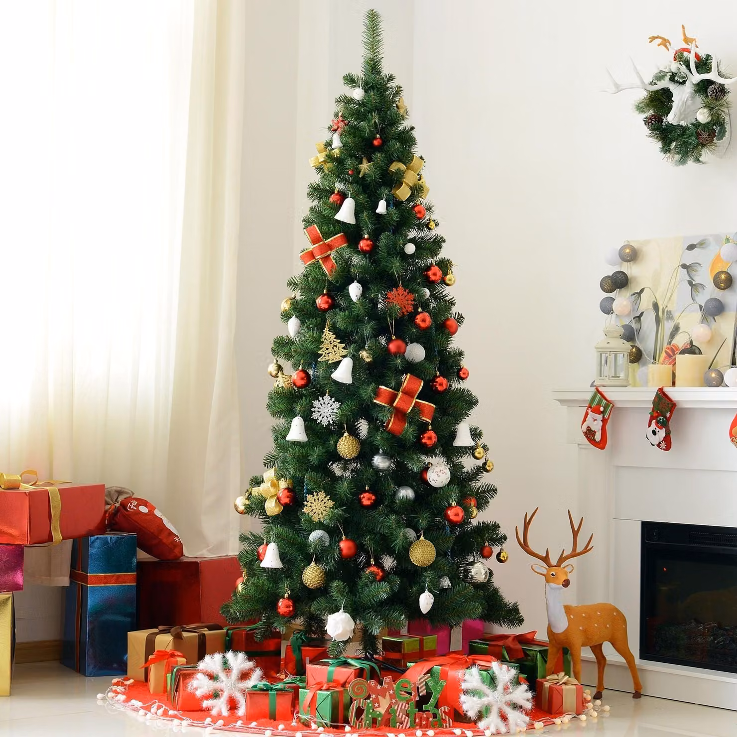 Albero di Natale artificiale in PVC - 631 rami | Colore: verde | Dimensioni: 81x81x210 cm