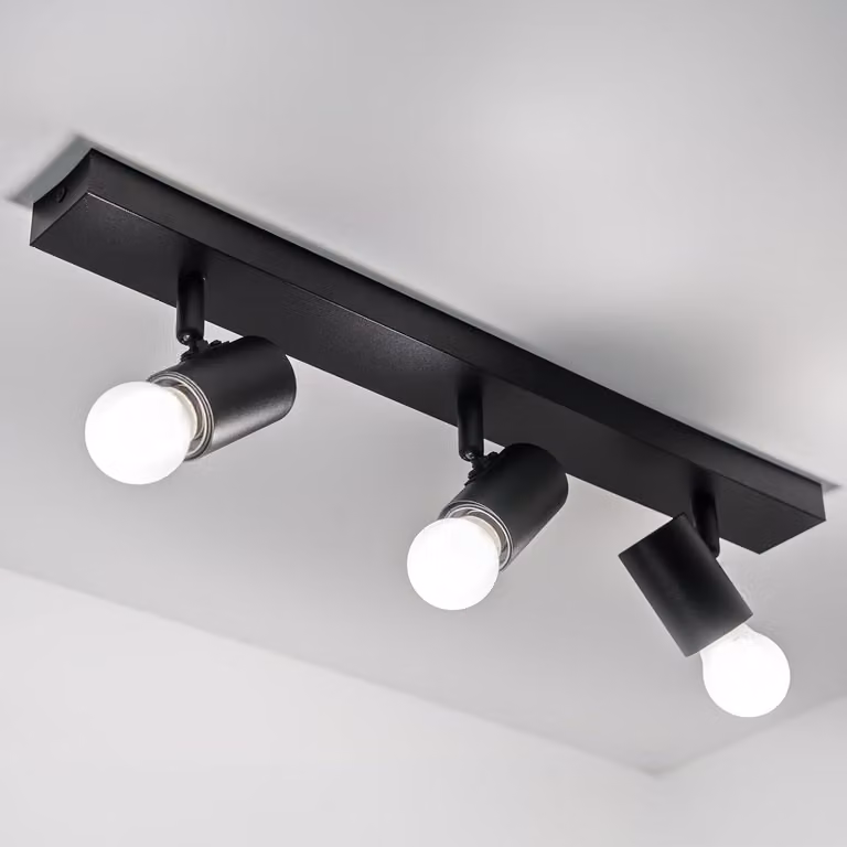 Plafoniera LUMILED lampada da soffitto orientabile faretto a 3 fiamme ruotabile, colore nero opaco, 3x presa E27 max.12W IP20 230V faretto, faretti rotondi