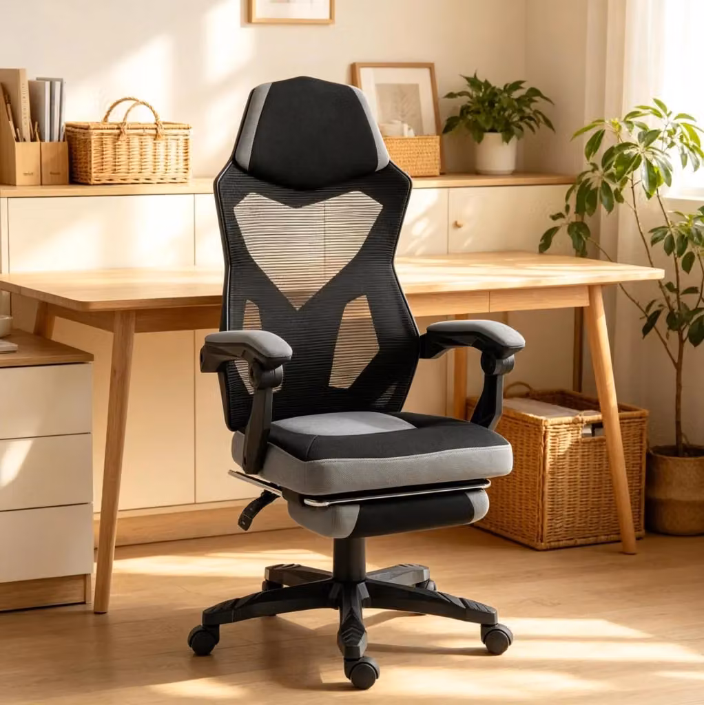 Sedia da ufficio gaming ergonomica con poggiatesta e braccioli, grigio e nero – 2