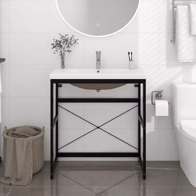 Telaio per Lavabo da Bagno con Lavabo Integrato-Struttura per Lavabo da Bagno Nero in Ferro 643688
