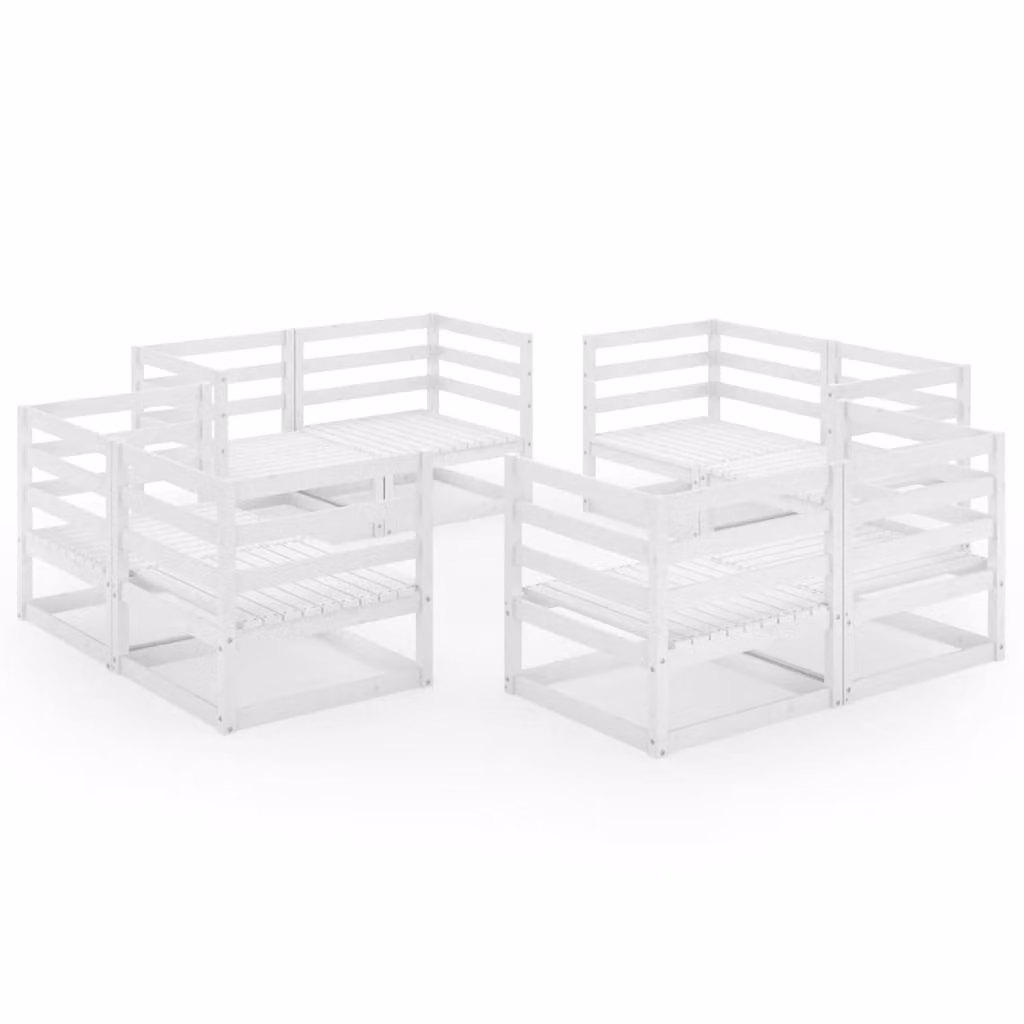 Set Divani da Giardino 8 pz Bianco in Legno Massello di Pino