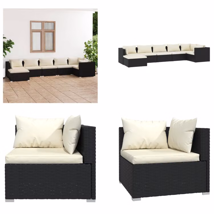vidaXL set salotto da giardino 7 pezzi con cuscini in poly rattan nero - set salotto da giardino - set salotto da giardino - set salotto da patio - set divano da patio