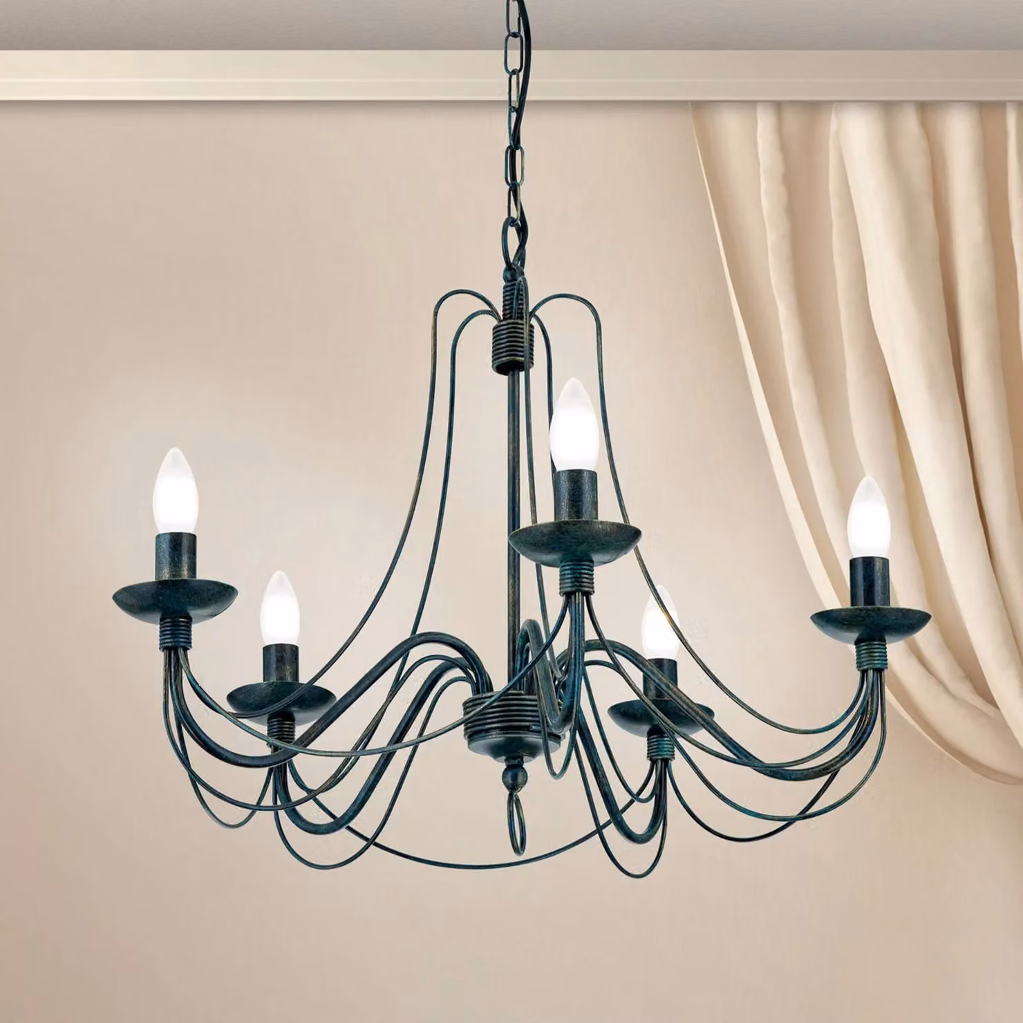 ORION Lampadario a soffitto Vela, dimmerabile, Nero, Soggiorno / Sala da pranzo, Metallo, Mediterraneo, Lampadario