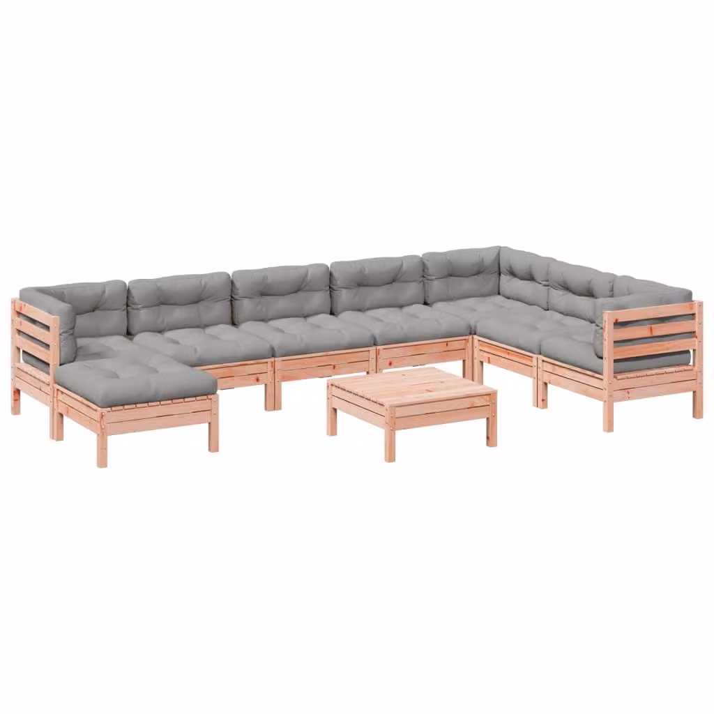 Set Divani Giardino 9 pz Cuscini Legno Massello Abete Douglas