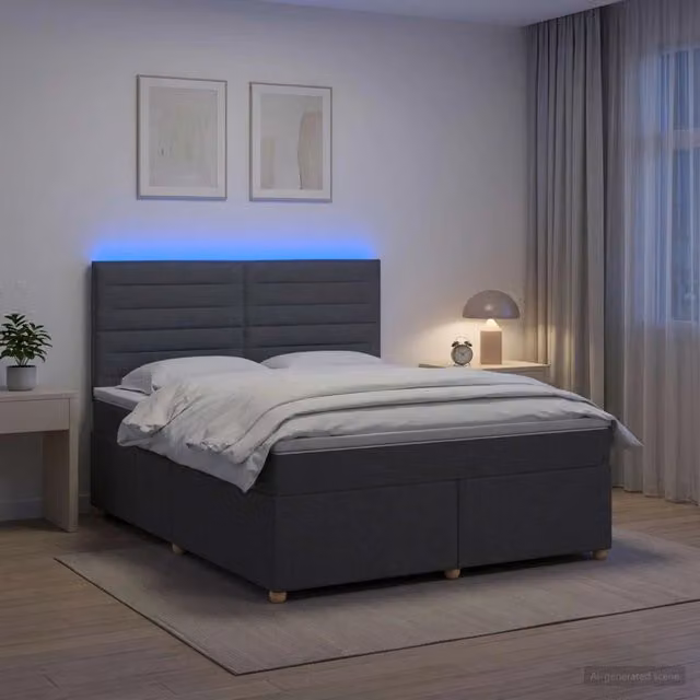 Letto box spring ibrido vidaXL con materasso a molle insacchettate e base contenitore, Grigio Scuro, L/P: 140 x 200 cm