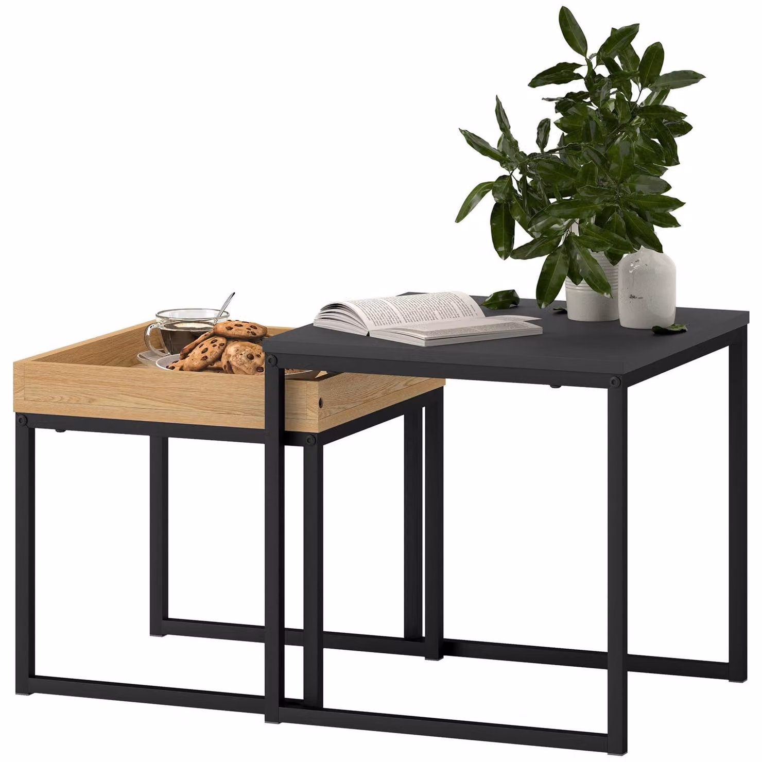 Set di tavolini moderni – 2 tavoli | Colore: nero-marrone | Dimensioni: 45x45x45 / 40x40x40 cm