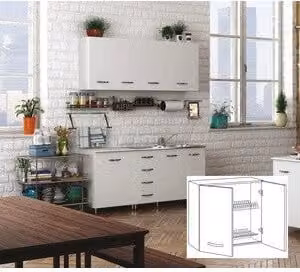 Kit Pensile da Cucina con Scolapiatti e 2 Ante Azur Line Bianco Lucido L 80 x P 32 x H 72 cm