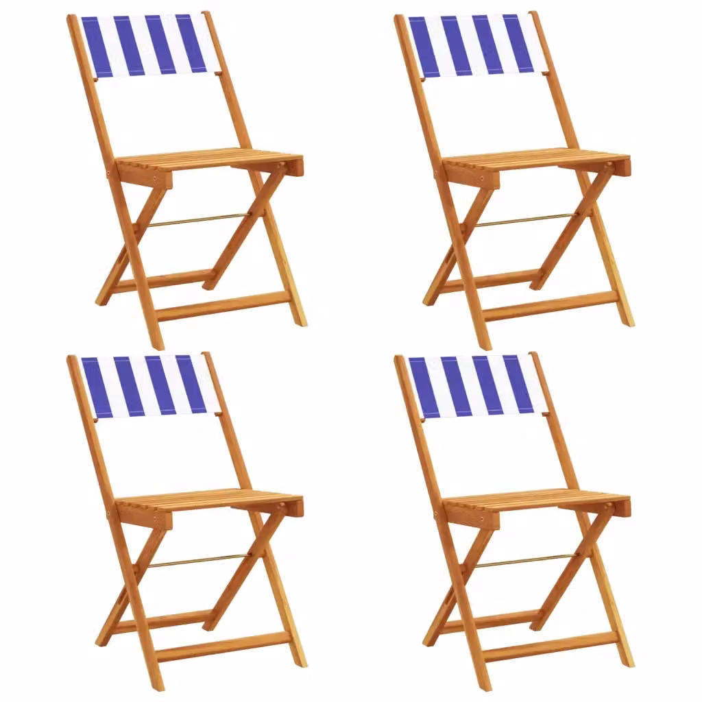 Set di 4 sedie pieghevoli vidaXL in legno di acacia oliato con tessuto a righe blu e bianco stile marittimo – 2