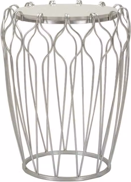 Tavolino rotondo Hook O Vikasa Home in marmo bianco e ferro argento Diametro: 47,5 cm, Altezza: 61,5 cm