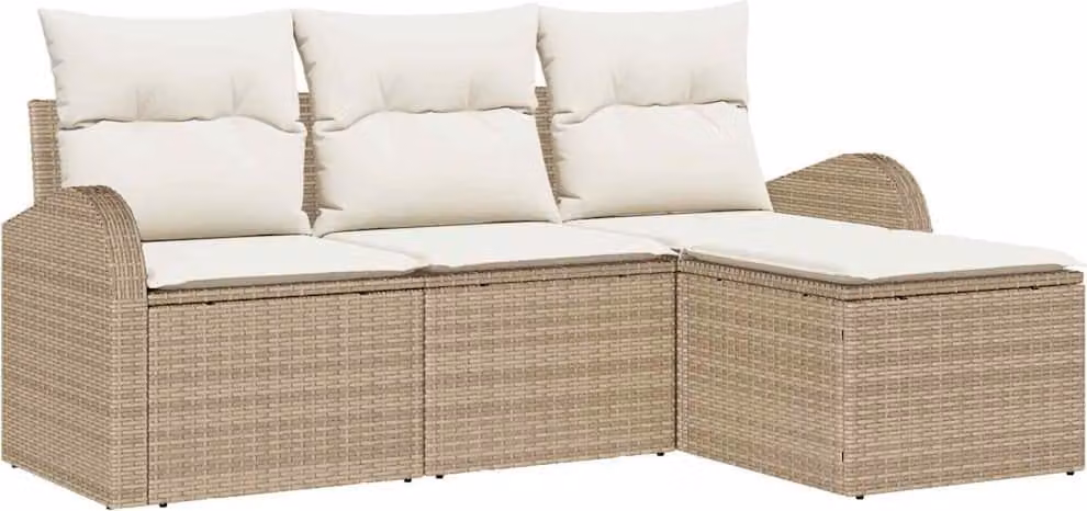 Set di divani con cuscino 4 pcs Beige e Bianco polyrattan