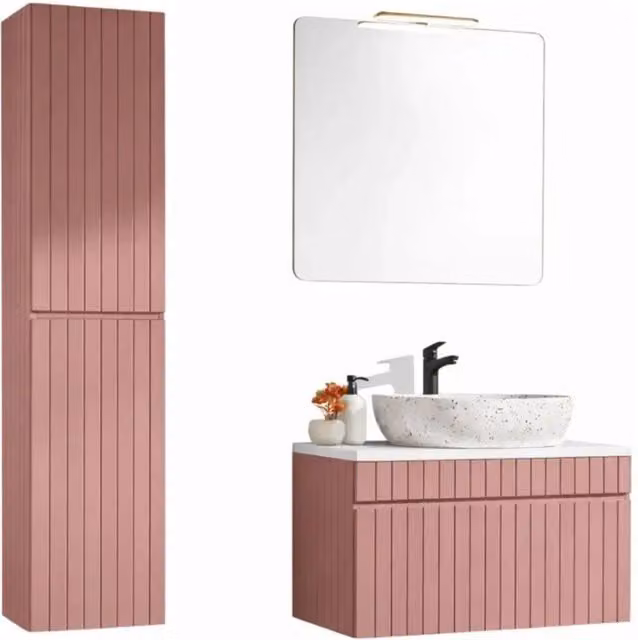 Set ICON Meublorama: mobile sottolavabo, piano, lavabo da appoggio, specchio con lampada LED e colonna per bagno, multicolore – 1