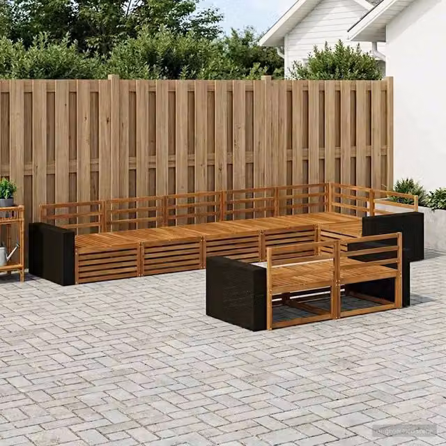 Set di divani da esterno a L vidaXL in legno di acacia marrone con cuscini inclusi – 1