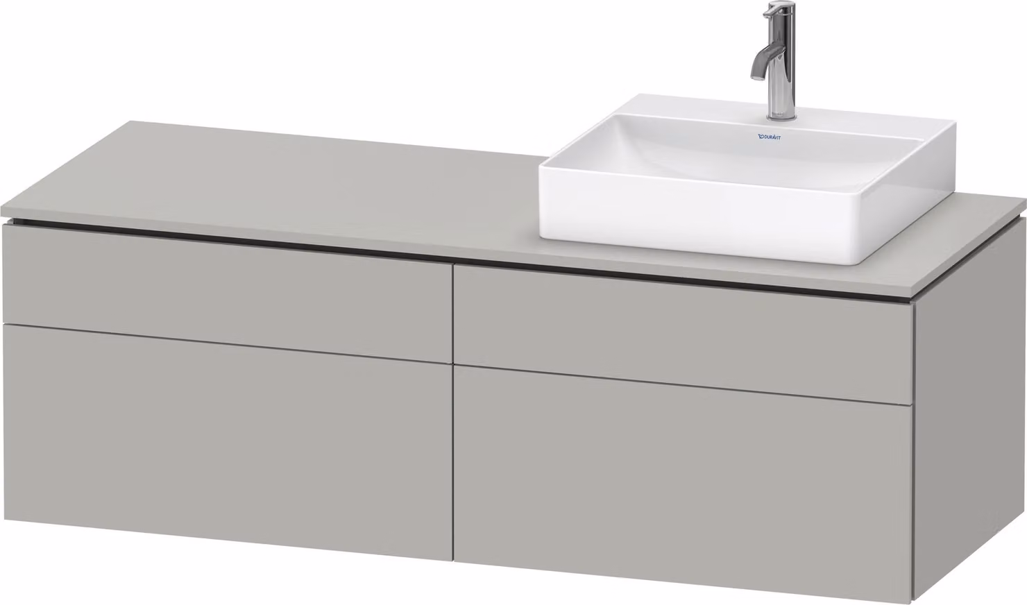 Duravit L-Cube Meuble sous-lavabo en console suspendu, avec plan de toilette en console, 4 tiroirs, vasque à droite, 1420x482x550mm, LC4870R07070000, LC4870R07070000