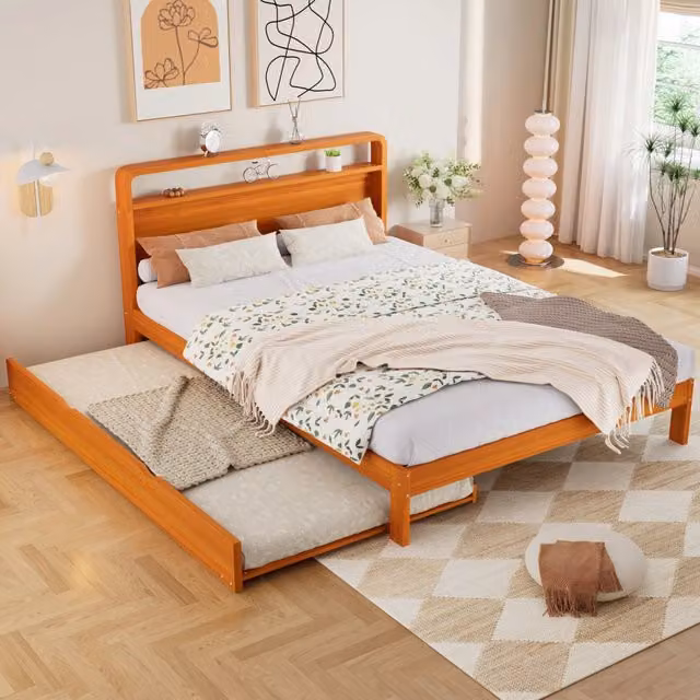 Letto in legno 140x200 cm con letto estraibile 90x190 cm; naturale