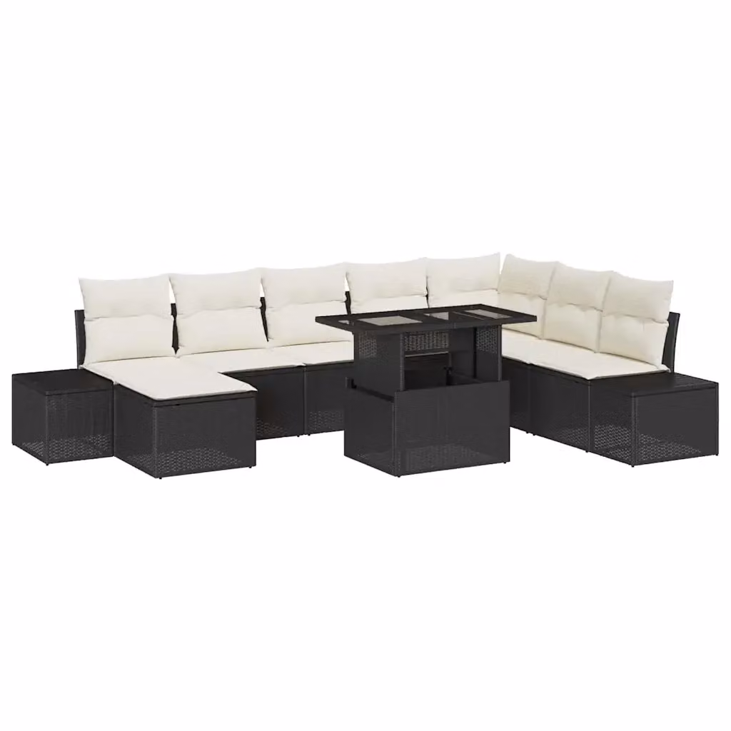 Set Divano da Giardino vidaXL 9 Pezzi in Polyrattan Nero con Cuscini e Funzione Archiviazione – 2