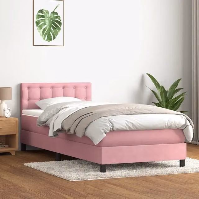 Giroletto con Materasso Ibrido vidaXL in Velluto Rosa e Bianco L: 80 cm, P: 223 cm, H: 30 cm
