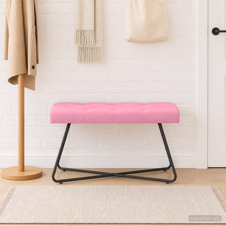 Panchina imbottita con bottoni vidaXL in tessuto rosa L: 80 cm, P: 40 cm, H: 46 cm