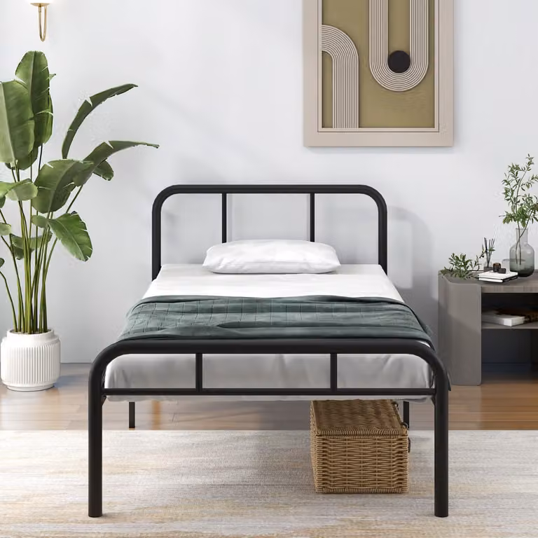 Costway Letto Piattaforma Singolo in Metallo Moderno con Testiera e Pediera, Nero