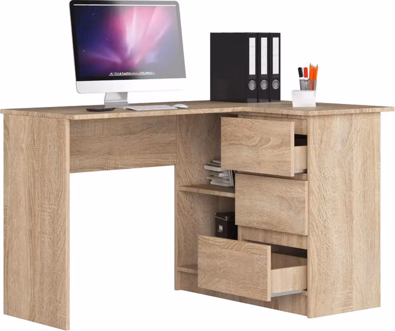 Scrivania Angolare B16 CLP Rovere Sonoma Ergonomica con 3 Cassetti e Piano Laminato Resistente